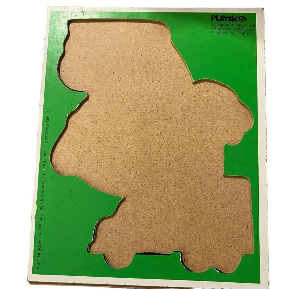 Vintage Playskool Things With Wheels Tray‎ Puzzle 4 Piece 1982 180-04 Ages 1-3